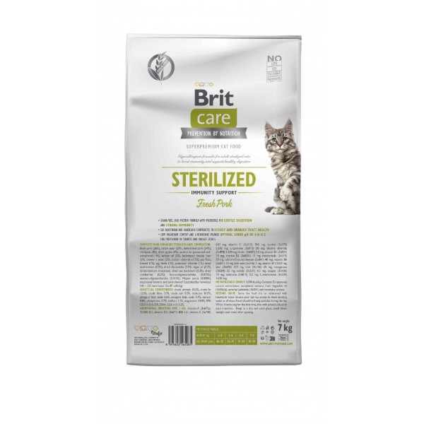Фото - Сухой корм для кошек Brit Care Cat Grain Free Sterilized Immunity Support для поддержания иммунитета со свининой 7 кг (8595602565085)