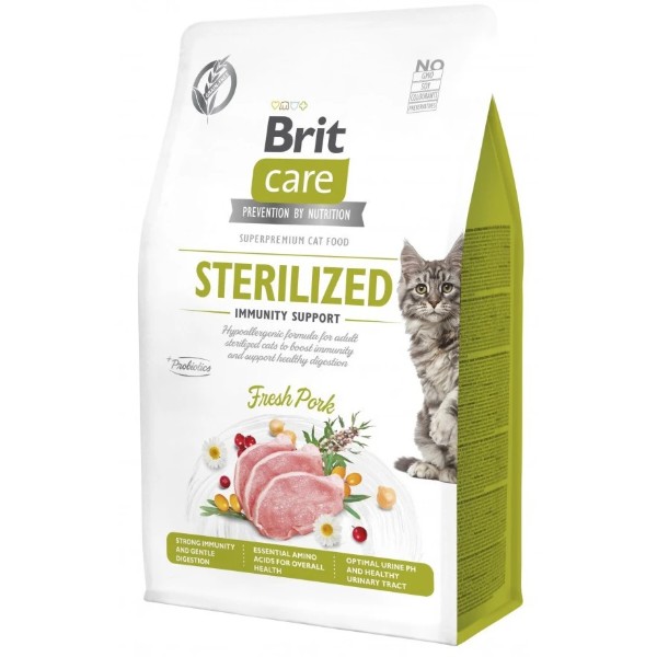 Фото - Сухой корм для кошек Brit Care Cat Grain Free Sterilized Immunity Support для поддержания иммунитета со свининой 400 г (8595602565061)
