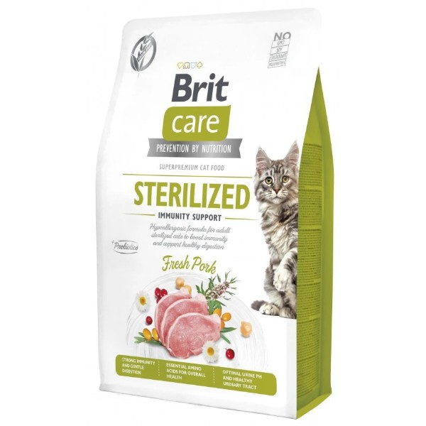 Фото - Сухой корм для кошек Brit Care Cat Grain Free Sterilized Immunity Support для поддержания иммунитета со свининой 2 кг (8595602565078)