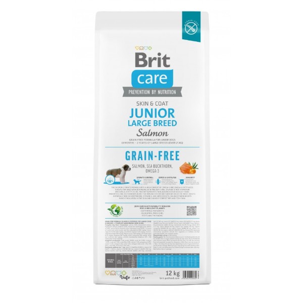 Фото - Сухой корм для собак Brit Care Dog Grain-free Junior Large Breed беззерновой с лососем 12 кг (8595602558865)