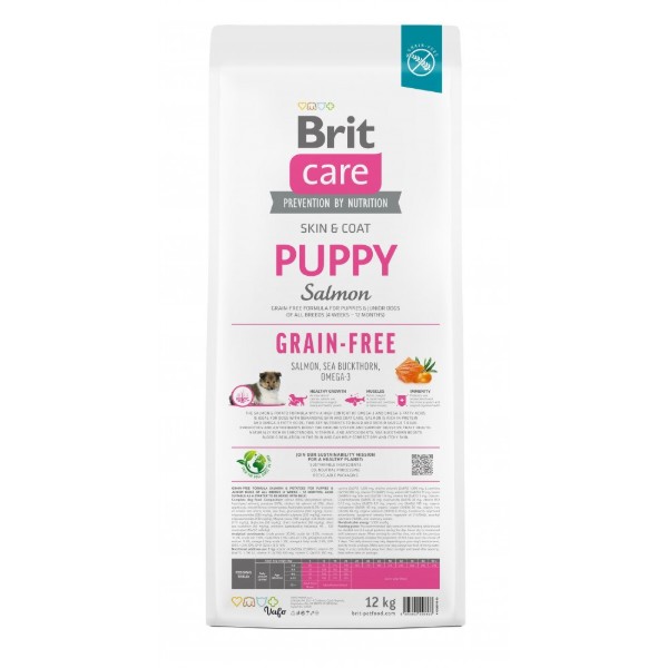Фото - Сухой корм для собак Brit Care Dog Grain-free Puppy для щенков беззерновой с лососем 12 кг (8595602558803)