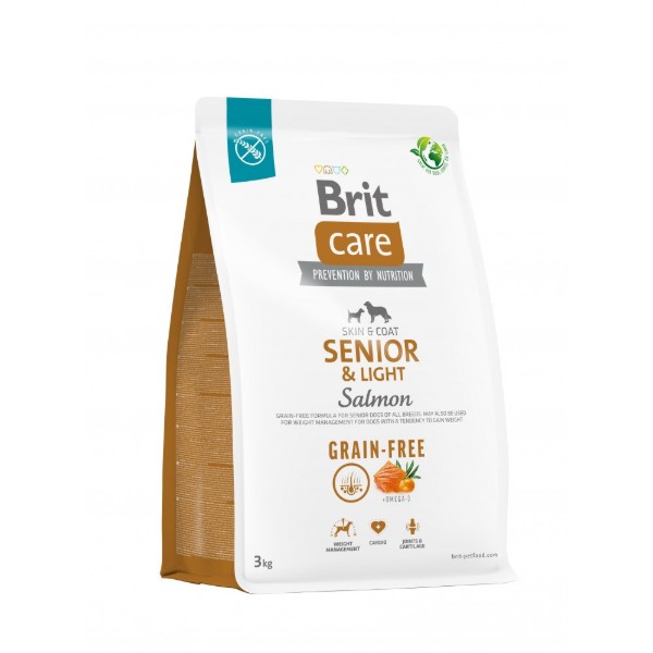 Фото - Сухой корм для собак Brit Care Dog Grain-free Senior and Light беззерновой с лососем 3 кг (8595602558933)