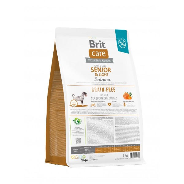 Фото - Сухой корм для собак Brit Care Dog Grain-free Senior and Light беззерновой с лососем 3 кг (8595602558933)