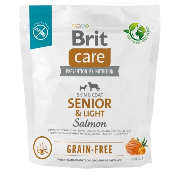 Фото - Сухой корм для собак Brit Care Dog Grain-free Senior and Light беззерновой с лососем 1 кг (8595602558940)