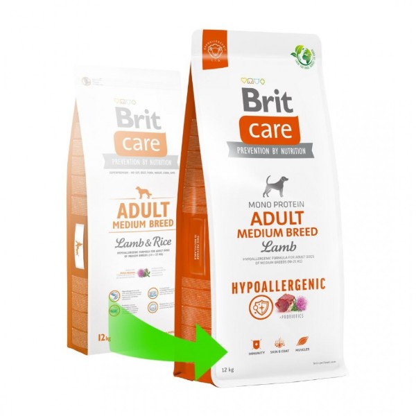Фото - Сухой корм для собак Brit Care Dog Hypoallergenic Adult Medium Breed с ягненком 12 кг (8595602559015)