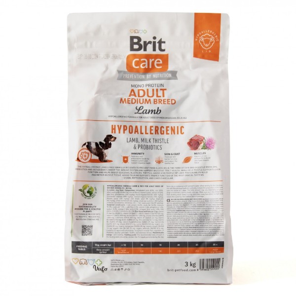 Фото - Сухой корм для собак Brit Care Dog Hypoallergenic Adult Medium Breed с ягненком 3 кг (8595602559022)