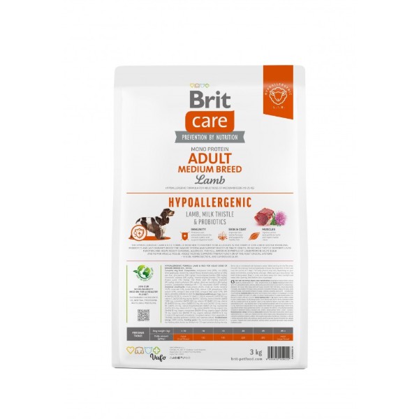Фото - Сухой корм для собак Brit Care Dog Hypoallergenic Adult Medium Breed с ягненком 3 кг (8595602559022)