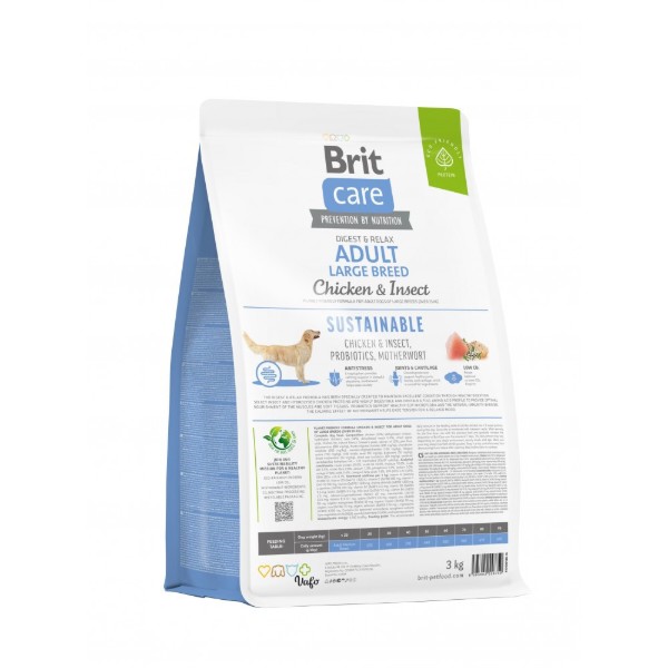 Фото - Сухой корм для собак Brit Care Dog Sustainable Adult Large Breed с курицей и насекомыми 3 кг (8595602558759)