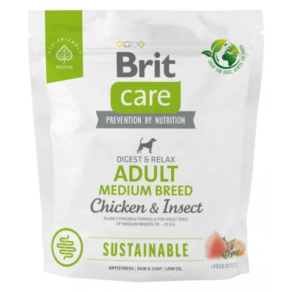 Фото - Сухий корм для собак Brit Care Dog Sustainable Adult Medium Breed з куркою та комахами 1 кг (8595602558704)