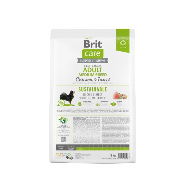 Фото - Сухой корм для собак Brit Care Dog Sustainable Adult Medium Breed курицей и насекомыми 3 кг (8595602558698)