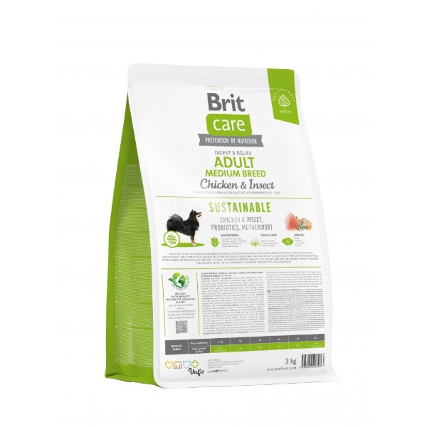 Фото - Сухой корм для собак Brit Care Dog Sustainable Adult Medium Breed курицей и насекомыми 3 кг (8595602558698)