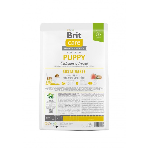 Фото - Сухий корм для собак Brit Care Dog Sustainable Puppy для цуценят з куркою та комахами 3 кг (8595602558636)