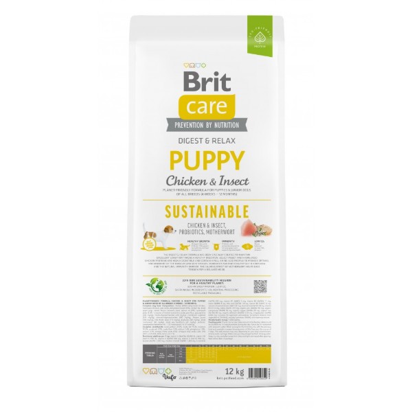 Фото - Сухий корм для собак Brit Care Dog Sustainable Puppy для цуценят з куркою та комахами 12 кг (8595602558629)