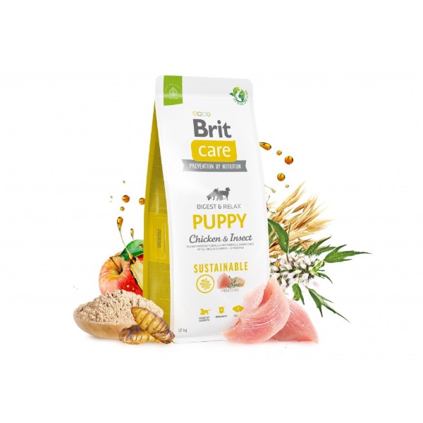 Фото - Сухий корм для собак Brit Care Dog Sustainable Puppy для цуценят з куркою та комахами 3 кг (8595602558636)
