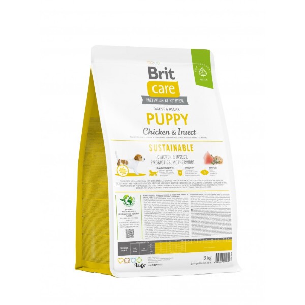 Фото - Сухий корм для собак Brit Care Dog Sustainable Puppy для цуценят з куркою та комахами 3 кг (8595602558636)