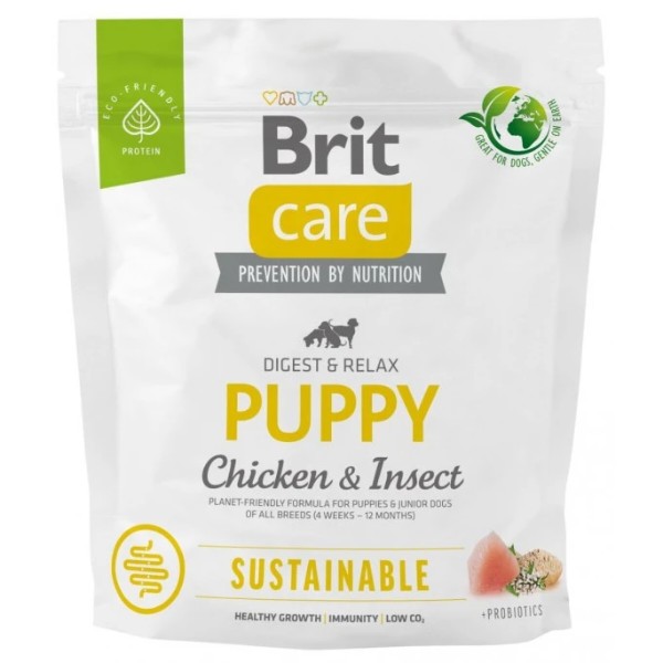 Фото - Сухий корм для собак Brit Care Dog Sustainable Puppy для цуценят з куркою та комахами 1 кг (8595602558643)