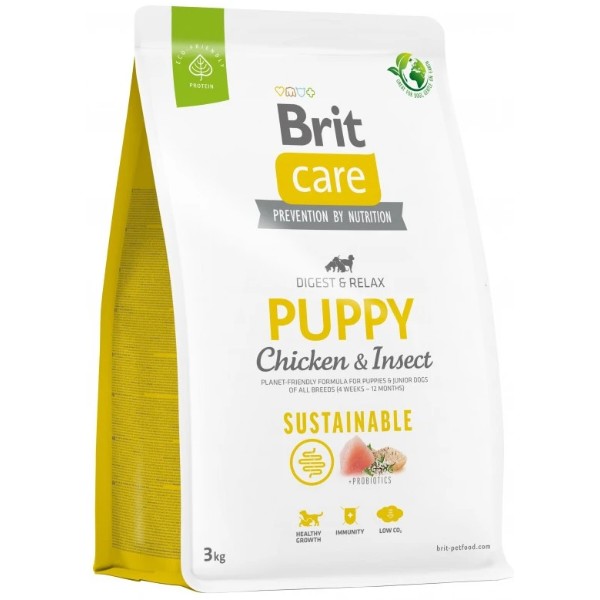 Фото - Сухий корм для собак Brit Care Dog Sustainable Puppy для цуценят з куркою та комахами 3 кг (8595602558636)
