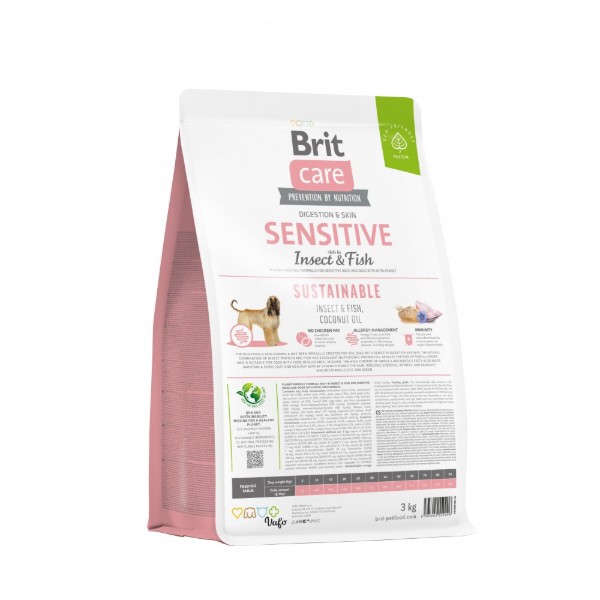 Фото - Сухой корм для собак Brit Care Dog Sustainable Sensitive з чутливим травленням з рибою та комахами 3 кг (8595602559206)