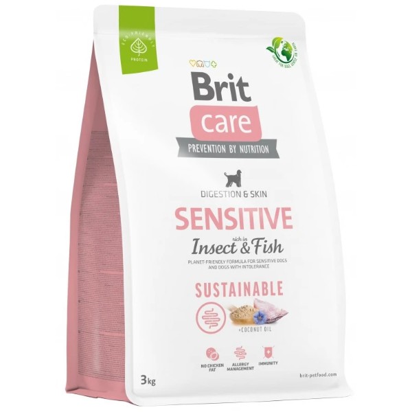 Фото - Сухой корм для собак Brit Care Dog Sustainable Sensitive з чутливим травленням з рибою та комахами 3 кг (8595602559206)