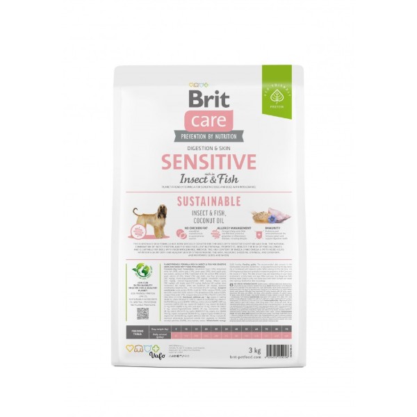 Фото - Сухой корм для собак Brit Care Dog Sustainable Sensitive з чутливим травленням з рибою та комахами 3 кг (8595602559206)
