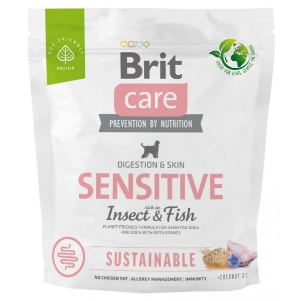 Фото - Сухой корм для собак Brit Care Dog Sustainable Sensitive з чутливим травленням з рибою та комахами 1 кг (8595602559213)