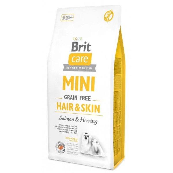 Фото - Сухой корм для собак Brit Care Grain Free Mini Hair Skin с лососем и селедкой 7 кг (8595602520244)