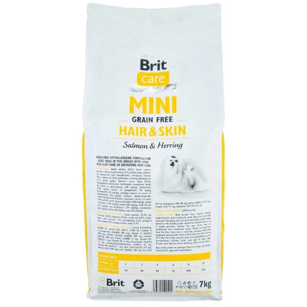 Фото - Сухой корм для собак Brit Care Grain Free Mini Hair Skin с лососем и селедкой 7 кг (8595602520244)