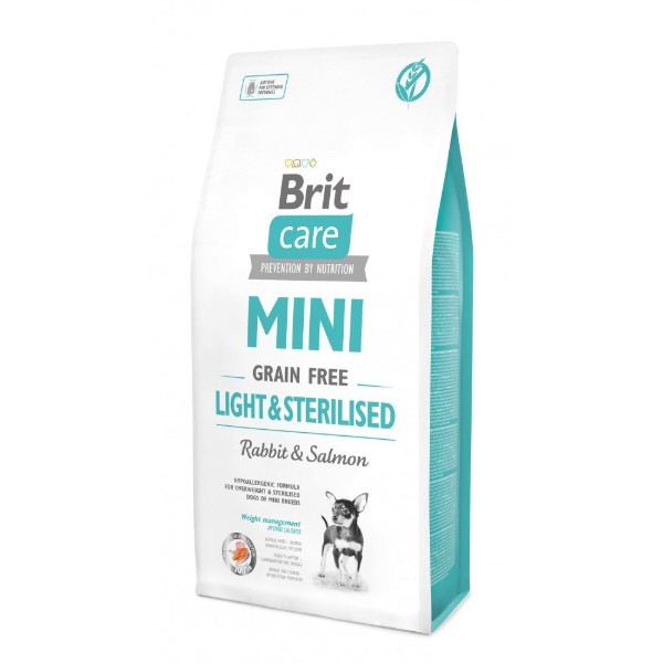 Фото - Сухой корм для собак Brit Care Grain Free Mini Light Sterilised для мелких пород с лишним весом или стерилизованных с кроликом и лососем (8595602521081)