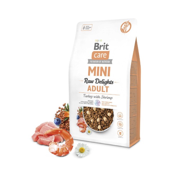 Фото - Сухой корм для собак Brit Care Mini Raw Delights Turkey with Shrimp индейка с креветкой 2 кг (8595602571321)