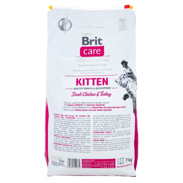 Фото - Сухий корм Brit Care для кошенят здоровий ріст та розвиток з куркою та індичкою 7 кг (8595602540662)