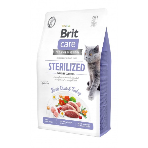 Фото - Сухой корм Brit Care контроль веса для стерилизованных кошек с уткой и индейкой2 кг (8595602540792)