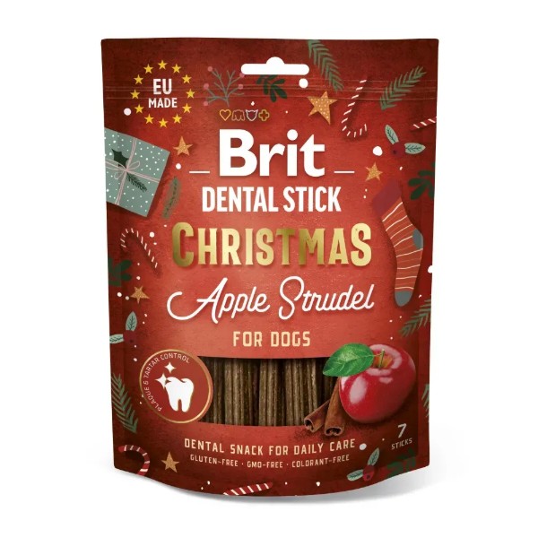 Фото - Лакомство для собак Brit Dental Stick Christmas Apple Strudel рождественский яблочный штрудель 7 шт. 251 г (8595602573530)