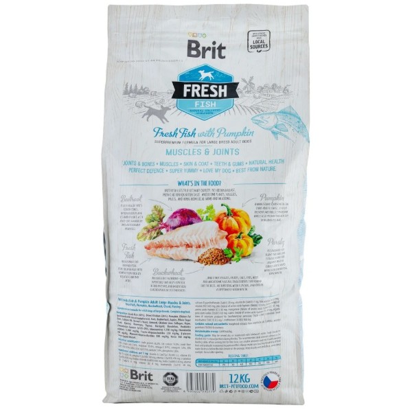 Фото - Сухой корм для собак Brit Fresh д/взрослых собак крупных пород с рыбой и тыквой 12 кг (8595602530779)