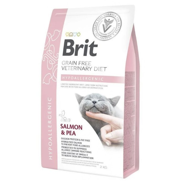 Фото - Сухий корм Brit VetDiets GF для кішок різного віку при харчовій непереносимості з лососем та горохом 2 кг (8595602528370)