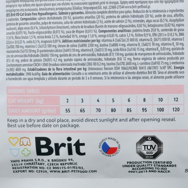 Фото - Сухий корм Brit VetDiets GF для кішок різного віку при харчовій непереносимості з лососем та горохом 2 кг (8595602528370)
