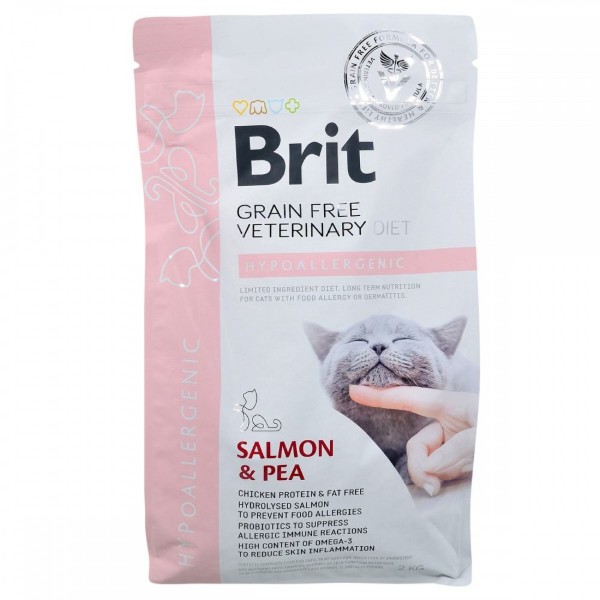 Фото - Сухий корм Brit VetDiets GF для кішок різного віку при харчовій непереносимості з лососем та горохом 2 кг (8595602528370)
