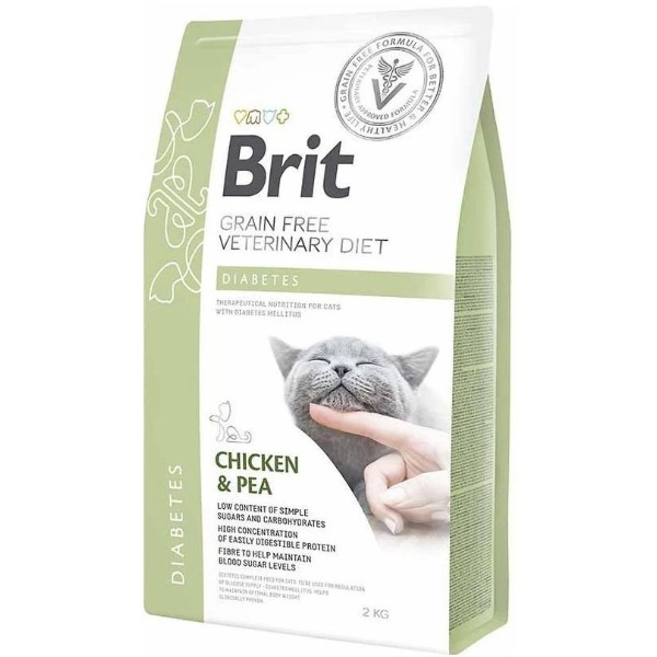 Фото - Сухий корм Brit VetDiets GF для кішок дорослих при діабеті і гіперглікемії c куркою та горохом 2 кг (8595602528523)