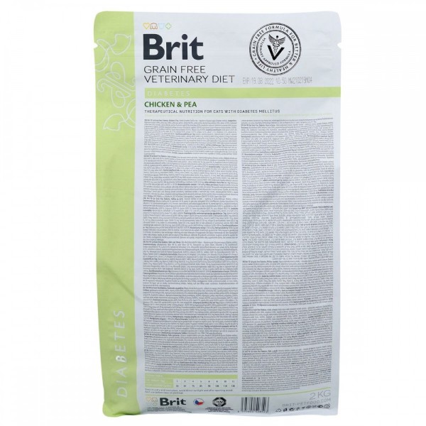 Фото - Сухий корм Brit VetDiets GF для кішок дорослих при діабеті і гіперглікемії c куркою та горохом 2 кг (8595602528523)