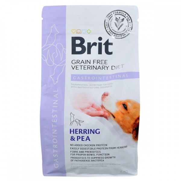 Фото - Сухой корм для собак Brit VetDiets Grain Free VetDiet Dog Gastrointestinal при нарушении пищеварения с селедкой лососем и горохом 2 кг (8595602528134)