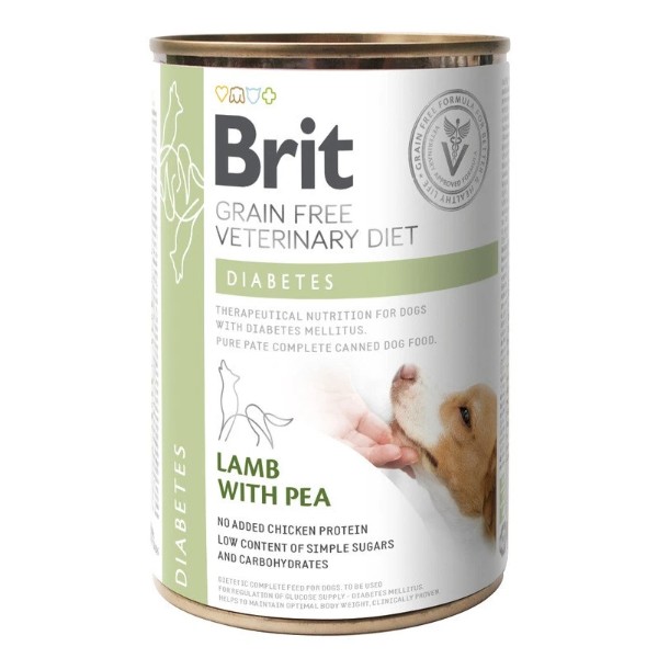 Фото - Влажный корм для собак Brit VetDiets Grain Free Diabetes с сахарным диабетом с ягненком и зеленым горошком 400 г (8595602535910)