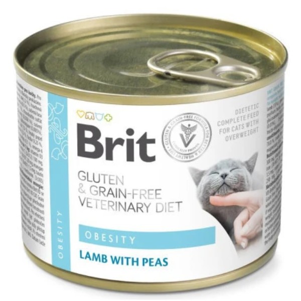 Фото - Паштет для котів Brit VetDiets Grain Free Veterinary Obesity при ожирінні та надмірній вазі з ягням та зеленим горошком 200г (8595602549849)
