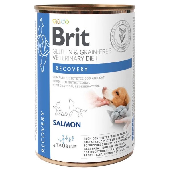 Фото - Влажный корм для собак Brit VetDiets Grain Free Recovery и кошек для восстановления после болезни или операции с лососем 400 г (8595602536191)