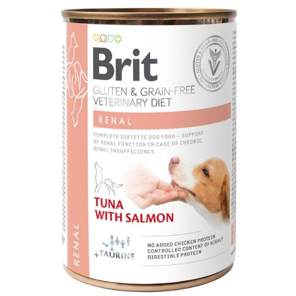 Фото - Влажный корм для собак Brit VetDiets Grain Free Renal с хронической почечной недостаточностью с лососем и горошком 400 г (8595602535958)