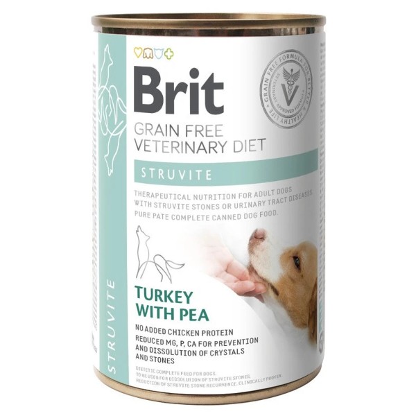 Фото - Влажный корм для собак Brit VetDiets Grain Free Struvite при лечении и для профилактики мочекаменной болезни с индейкой горохом 400 г (8595602536078)