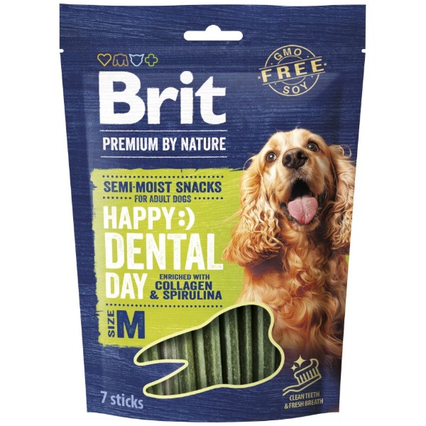 Фото - Ласощі для собак Brit Premium Dental Snacks M середніх порід з колагеном і спіруліною 180г (8595602573950)