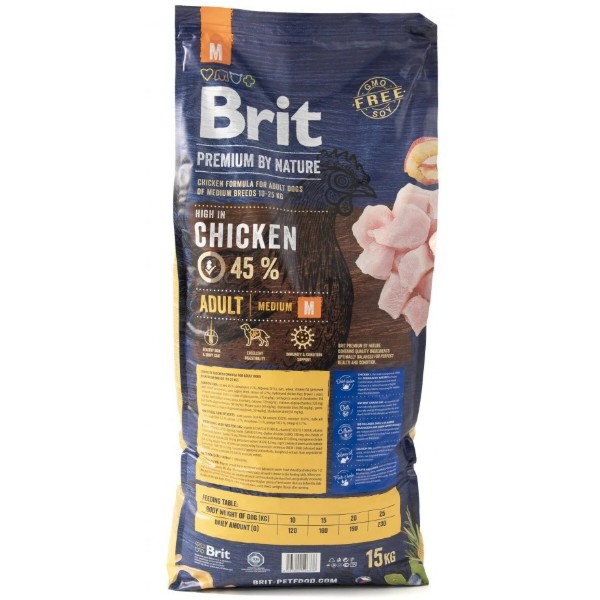 Фото - Сухой корм для собак Brit Premium Dog Adult M с весом 10-25 кг с курицей 15 кг (8595602526376)