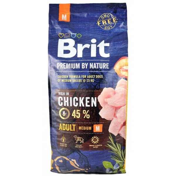 Фото - Сухой корм для собак Brit Premium Dog Adult M с весом 10-25 кг с курицей 15 кг (8595602526376)