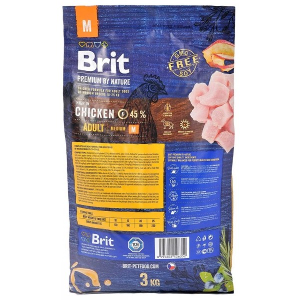 Фото - Сухой корм для собак Brit Premium Dog Adult M с весом 10-25 кг с курицей 3 кг (8595602526352)