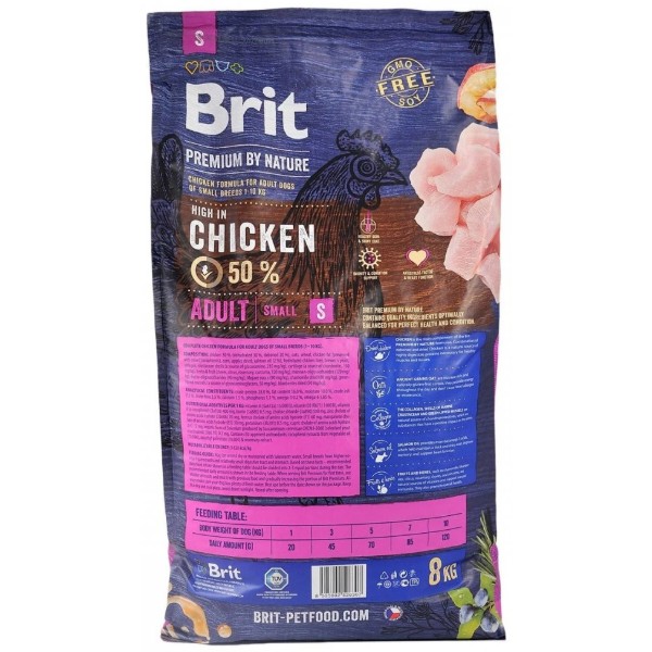 Фото - Сухой корм для собак Brit Premium Dog Adult S для мелких пород весом 1-10 кг с курицей 8 кг (8595602526307)