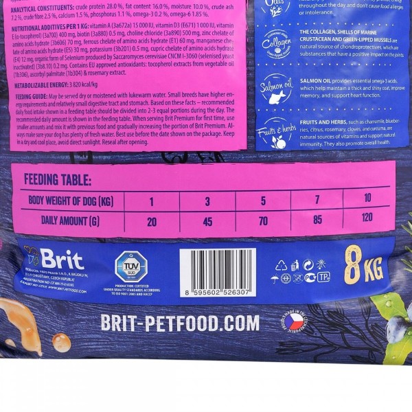 Фото - Сухой корм для собак Brit Premium Dog Adult S для мелких пород весом 1-10 кг с курицей 8 кг (8595602526307)